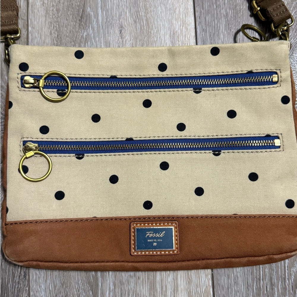 Fossil Beige and Brown Polka Dot Crossbody Bag